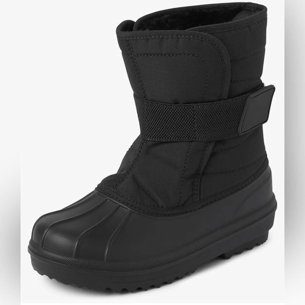 Children's Place Toddler Faux Fur Trim Winter Snow Boots, Black size 11M